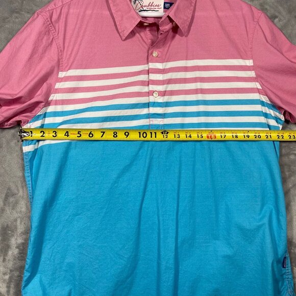 Chubbies 1/4 button up Pullover Pink & Blue Retro Striped Short Sleeve Mens XL - Picture 5 of 7